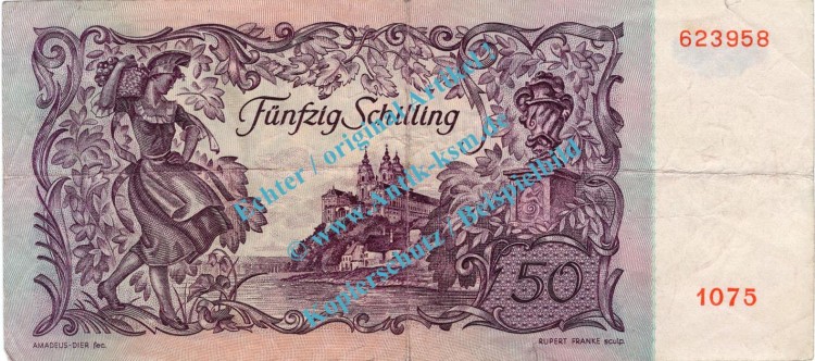 Banknote Österreich - Austria , 50 Schilling Schein -Prandtauer- von 1951 in cir - gbr