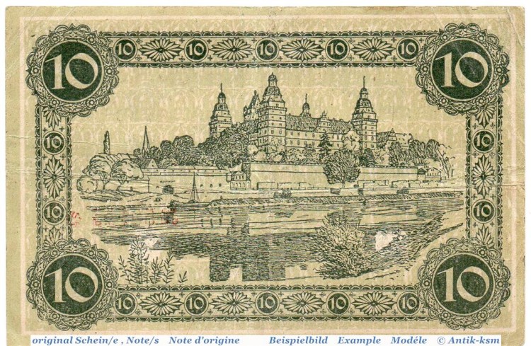 Banknote Aschaffenburg , 10 Mark Schein in gbr. Geiger 022.02 , o.D. Bayern Großnotgeld