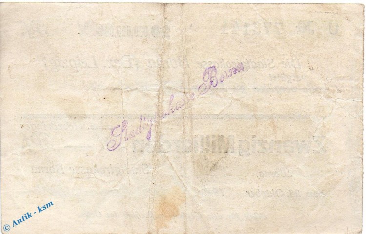 Banknote Borna , 20 Milliarden Mark in gbr. Müller 536.f , 26.10.1923 , Sachsen Großnotgeld Inflation