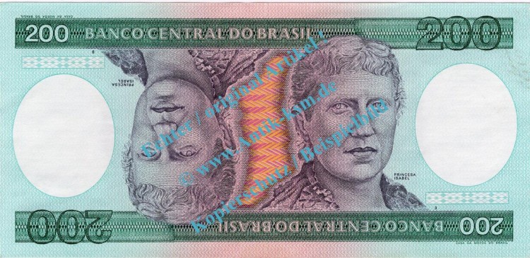 Banknote Brasilien - Brazil , 200 Cruzeiros Schein ND 1981-84 in unc , kfr