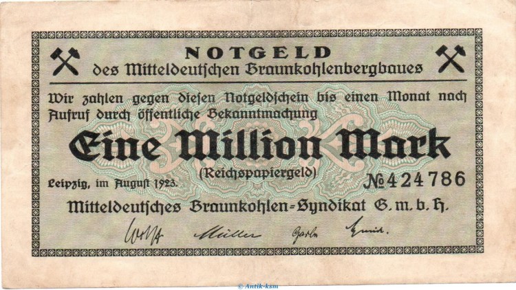 Leipzig , Banknote 1 Million Mark Schein gbr. Keller 3086... Sachsen 1923 Inflation