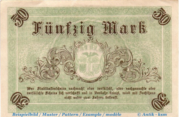 Vorlage GNG Banknote Fürstenwalde , 50 Mark Schein in kfr. Geiger 164.03 , 03.12.1918 , Brandenburg Großnotgeld