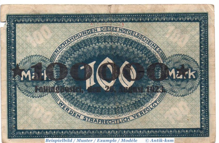 Banknote Fallingbostel , Überdruck 100.000 Mark Schein in gbr. Keller 1475.a , 10.10.1922 , Niedersachsen Großnotgeld Inflation