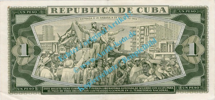 Banknote Kuba - Cuba , 1 Peso Schein -J. Marti- von 1968 in a-unc - f-kfr