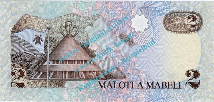 Banknote Lesotho , 2 Maloti Schein -Moshoeshoe II- von 1989 in unc - kfr