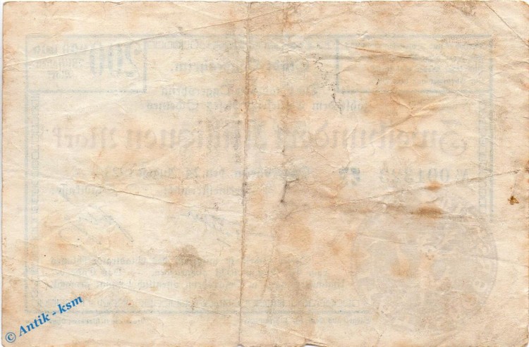 Banknote Oggersheim , 200 Millionen Mark Schein in gbr. Keller 4142.c , 24.08.1923 , Pfalz Großnotgeld Inflation
