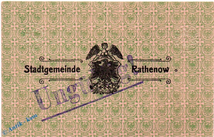 Banknote Rathenow , 5 Mark Schein in kfr. E , Geiger 437.01 , 12.11.1918 , Brandenburg Großnotgeld