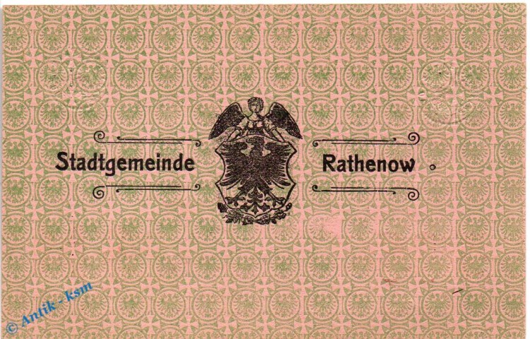 Banknote Rathenow , 5 Mark Schein in kfr. Geiger 437.01 , 12.11.1918 , Brandenburg Großnotgeld