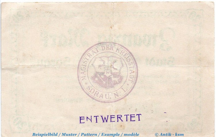 Banknote Sorau , 20 Mark Schein in gbr. E , Geiger 502.03.b , 1918 , Brandenburg Großnotgeld