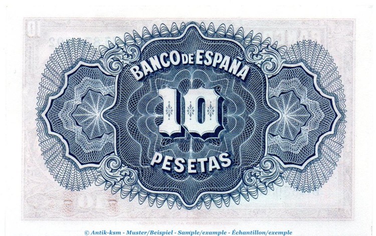 Banknote Spanien , 10 Pesetas Silver Certificate in kfr. P.86 , von 1935 , Banco de Espania