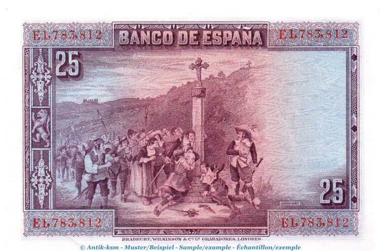 Banknote Spanien , 25 Pesetas Schein 1928 -Pedro Calderón- unc-kfr WPM.74.c