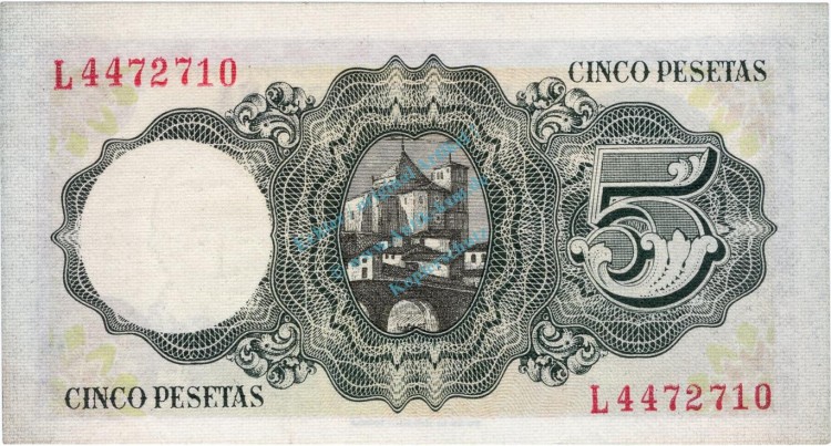 Banknote Spanien , 5 Pesetas Schein 1951 -Jalme Bailes- unc-kfr WPM.140