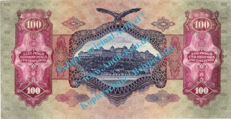 Banknote Ungarn - Hungary , 100 Pengo Schein -mit Stern- von 1930 in unc , kfr