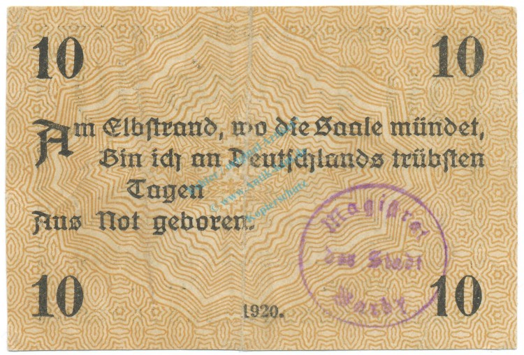 Barby , Notgeld 10 Pfennig Schein gbr. Ti.0320.10.06 S 1920 Verkehrsausgabe -4252-