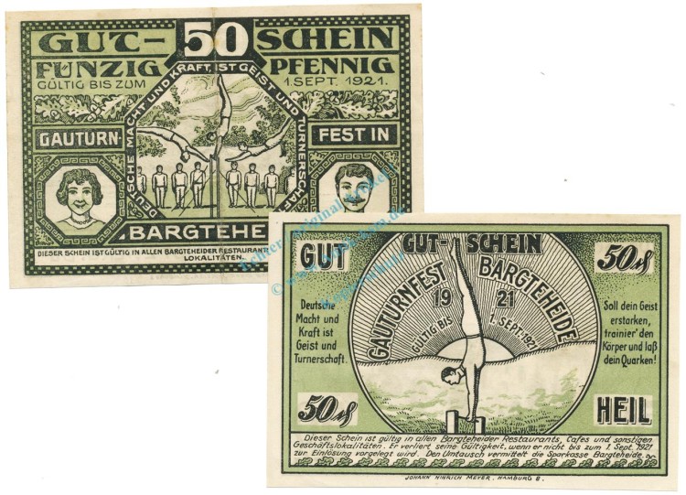 Bargteheide , Notgeld Set mit 2 Scheinen L-gbr. M-G 63.1 , SH 1921 Seriennotgeld -5734-