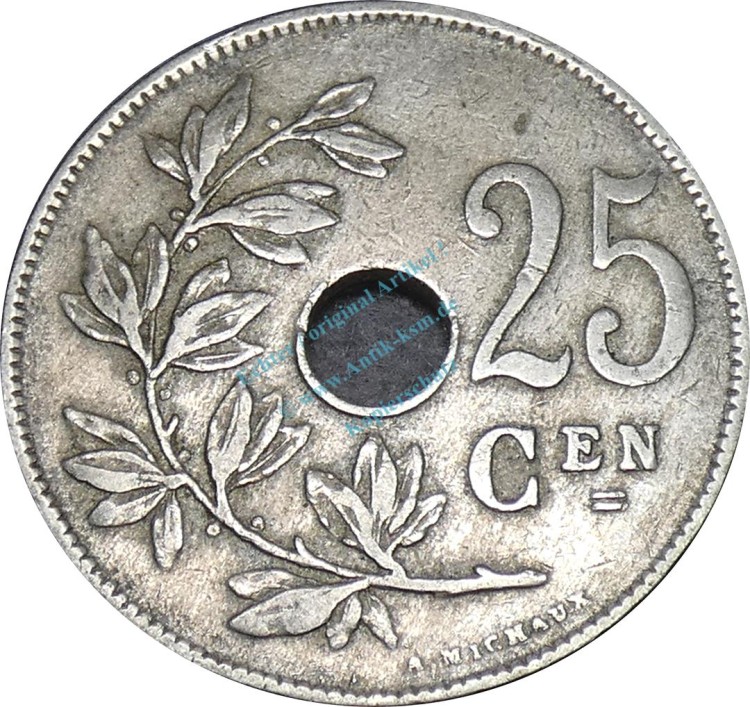 Belgien , 25 Centimes Münze 1921 -gekröntes Monogram- KM.68.1 ss. -0251-