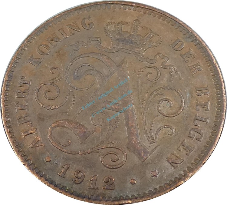 Belgien , 2 Centimes Münze 1912 -Albert I.- ss , -0190-