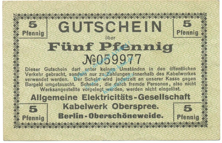Berlin , Notgeld 5 Pfennig Schein L-gbr. Ti.0495.05.01 , BBG o.D. Verkehrsausgabe -4236-