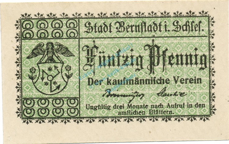 Bernstadt , Notgeld 50 Pfennig Schein unc-kfr. Ti.0550.05.31 SLN o.D. Verkehrsausgabe -4249-