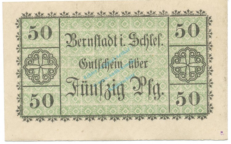Bernstadt , Notgeld 50 Pfennig Schein unc-kfr. Ti.0550.05.31 SLN o.D. Verkehrsausgabe -4249-