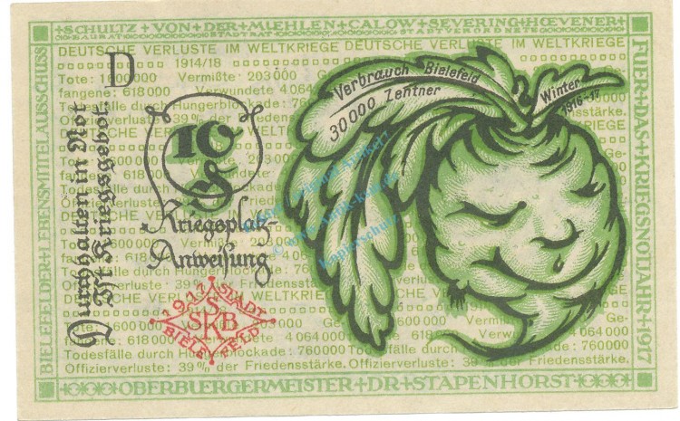 Bielefeld , Notgeld 10 Pfennig Schein -D- unc-kfr. Ti.0620.05.75 NRW 1919 Verkehrsausgabe -4243-