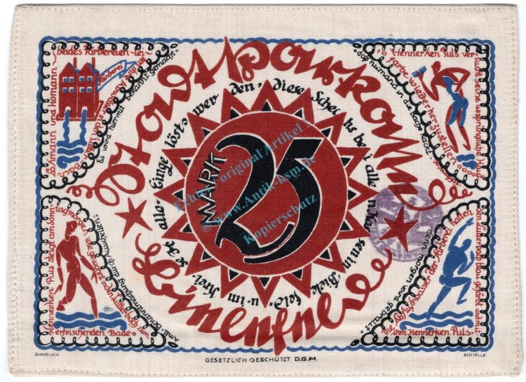 Bielefeld , Notgeld 25 Mark -Seide- unc-kfr. M-G 103.7.e , Westfalen 1921 Seriennotgeld