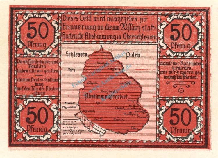 Bielschowitz , Notgeld 50 Pfennig Schein unc-kfr. M-G 104.1 , Schlesien o.D. Seriennotgeld