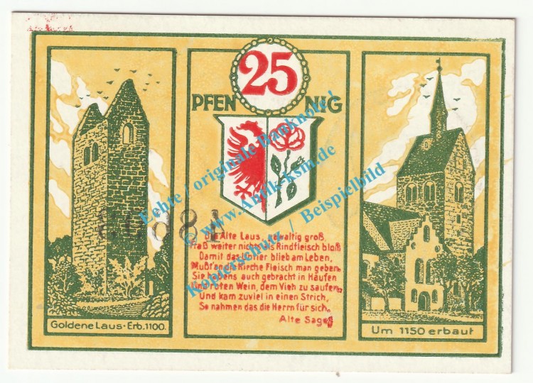 Bismark , Notgeld 25 Pfennig Schein in kfr. Tieste 0700.05.10 , Sachsen 1921 Verkehrsausgabe