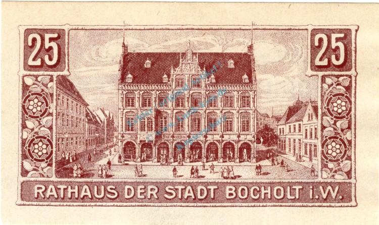 Vorlage NG  - kfr -Bocholt , Notgeld 25 Pfennig Schein unc-kfr. Ti.0785.05.01 , Westfalen 1918 Verkehrsausgabe