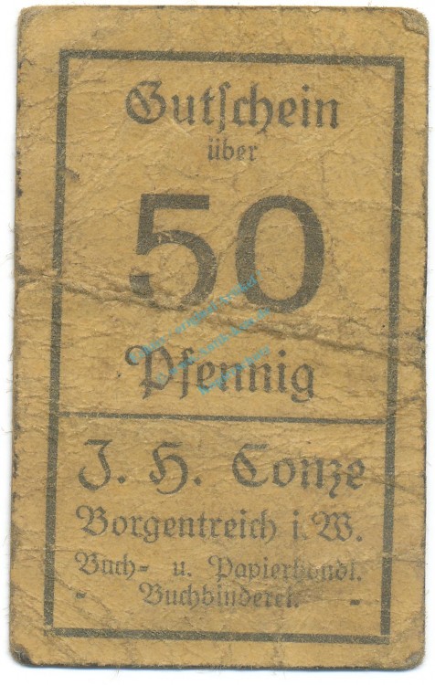 Borgentreich , Notgeld 50 Pfennig Schein gbr. Ti.0830.05.06 NRW o.D. Verkehrsausgabe -4257-