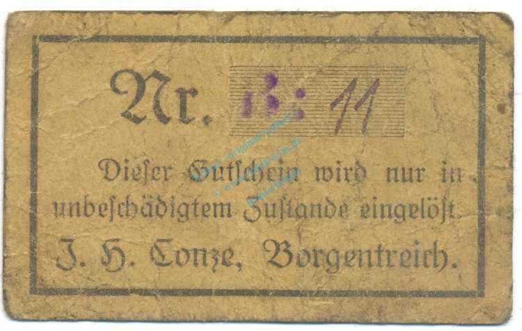 Borgentreich , Notgeld 50 Pfennig Schein gbr. Ti.0830.05.06 NRW o.D. Verkehrsausgabe -4257-
