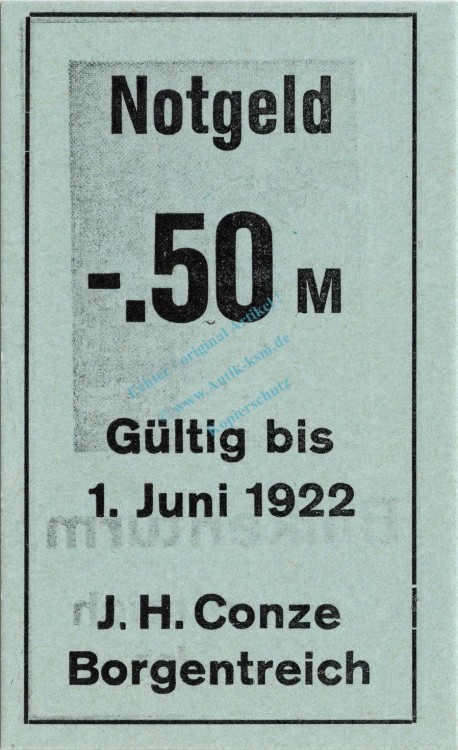 Borgentreich , Notgeld 50 Pfennig Schein unc-kfr. Ti.0830.05.10 , Westfalen o.D. Verkehrsausgabe