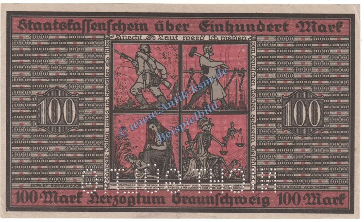 Braunschweig , Banknote 100 Mark Schein in kfr.E , Geiger 059.06... Niedersachsen 1918 Grossnotgeld