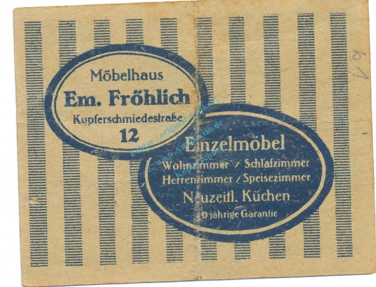 Breslau , Notgeld 20 Pfennig -Fröhlich- gbr. M-G 187.2 , SLN o.D. Seriennotgeld -5714-