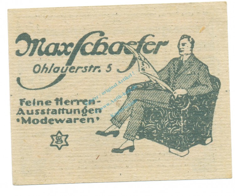 Breslau , Notgeld 20 Pfennig -Schaefer- unc-kfr. M-G 187.4 , SLN o.D. Seriennotgeld -5719-