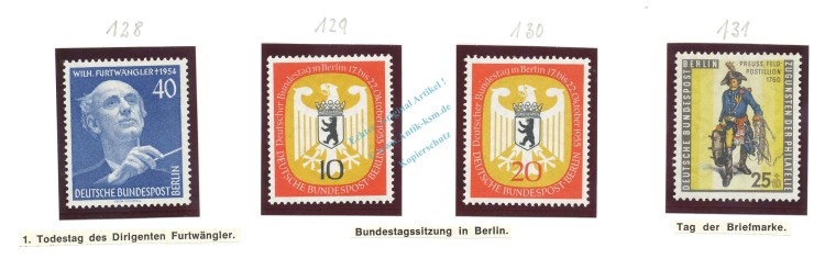 Briefmarken Berlin -Furtwängler, Bundessitzung,Tag d. Briefmarke- 1955 pfr. Mi.128-131 -0529-