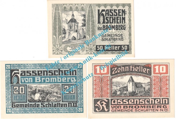 Bromberg , Notgeld Set mit 3 Scheinen in kfr. K-K 105... Niederösterreich o.D.