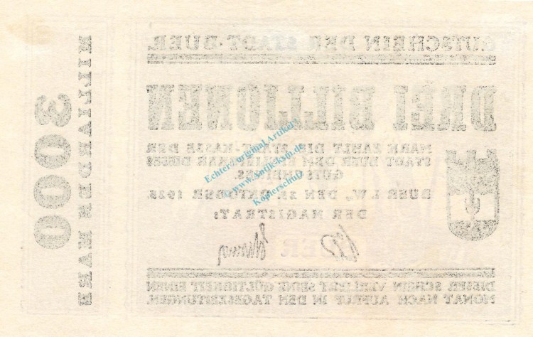 Buer , Banknote 3 Billionen Mark Schein in unc-kfr Keller 659.h , Westfalen 1923 Inflation