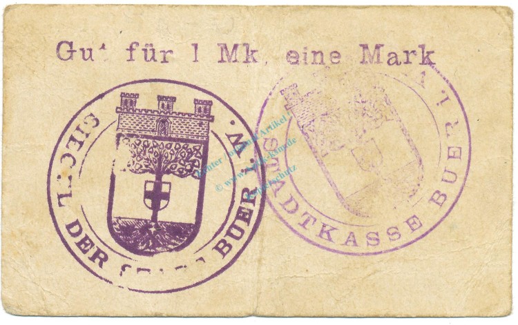 Buer , Notgeld 1 Mark Schein gbr. Diessner 56.5.a , Westfalen o.D. Notgeld 1914-15