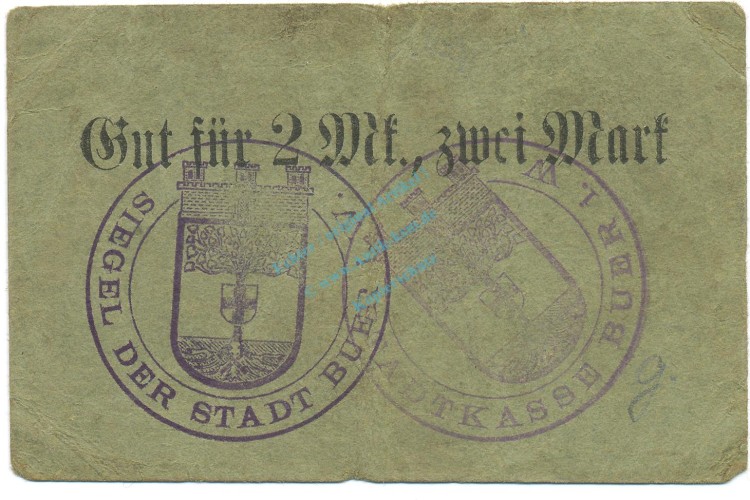 Buer , Notgeld 2 Mark Schein gbr. Diessner 56.1.b , Westfalen o.D. Notgeld 1914-15
