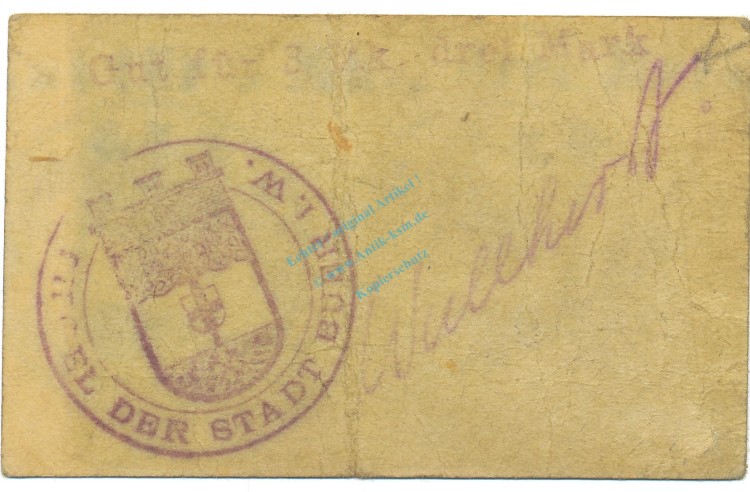 Buer , Notgeld 3 Mark Schein gbr. Diessner 56.6.b , Westfalen o.D. Notgeld 1914-15