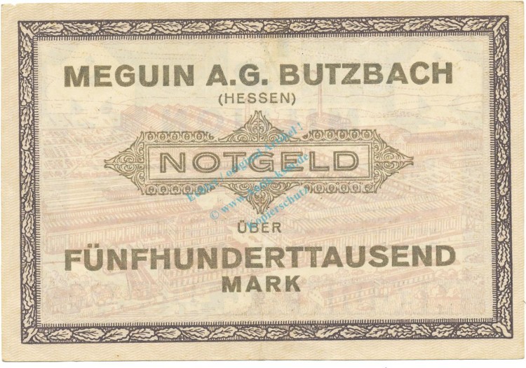 Butzbach , Banknote 1 halbe Million Mark Schein L-gbr. Keller 702.b , Hessen 1923 Inflation
