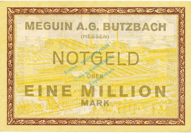 Butzbach , Banknote 1 Million Mark Schein unc-kfr. Keller 702.b , Hessen 1923 Inflation