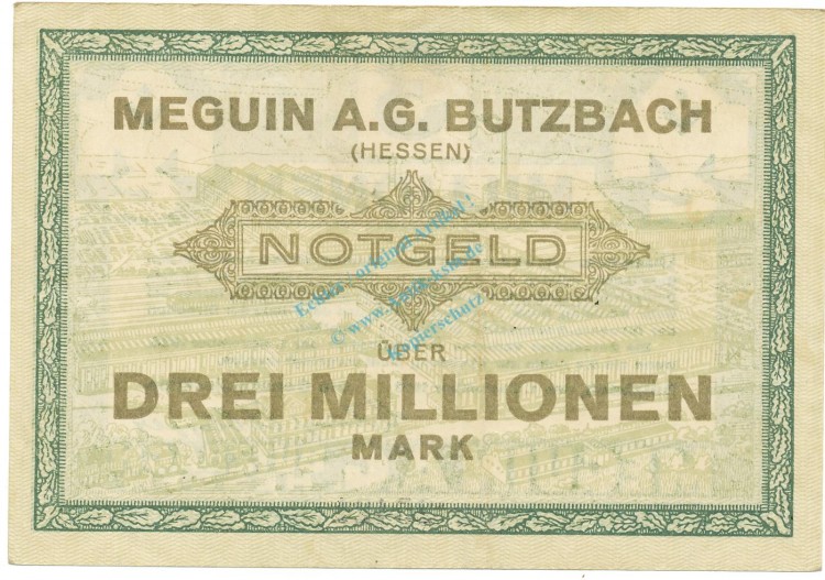 Butzbach , Banknote 3 Millionen Mark Schein L-gbr. Keller 702.b , Hessen 1923 Inflation