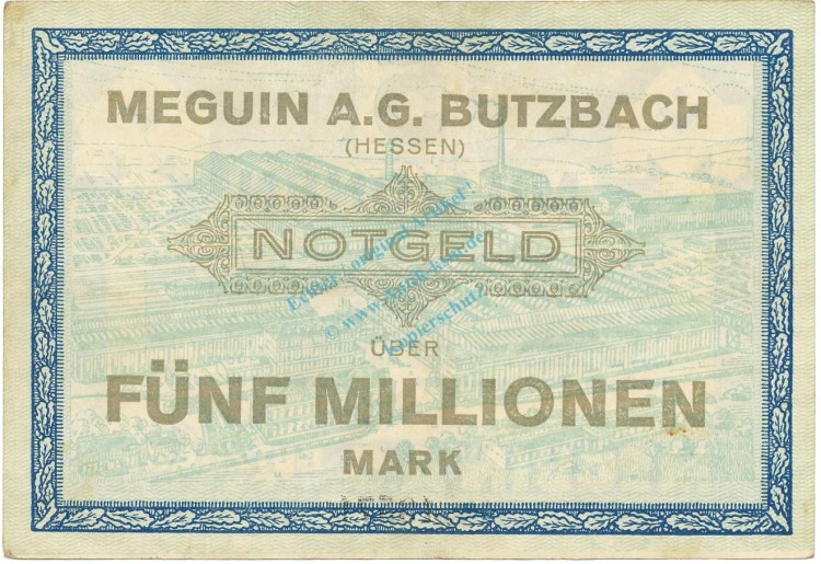 Butzbach , Banknote 5 Millionen Mark Schein L-gbr. Keller 702.a , Hessen 1923 Inflation