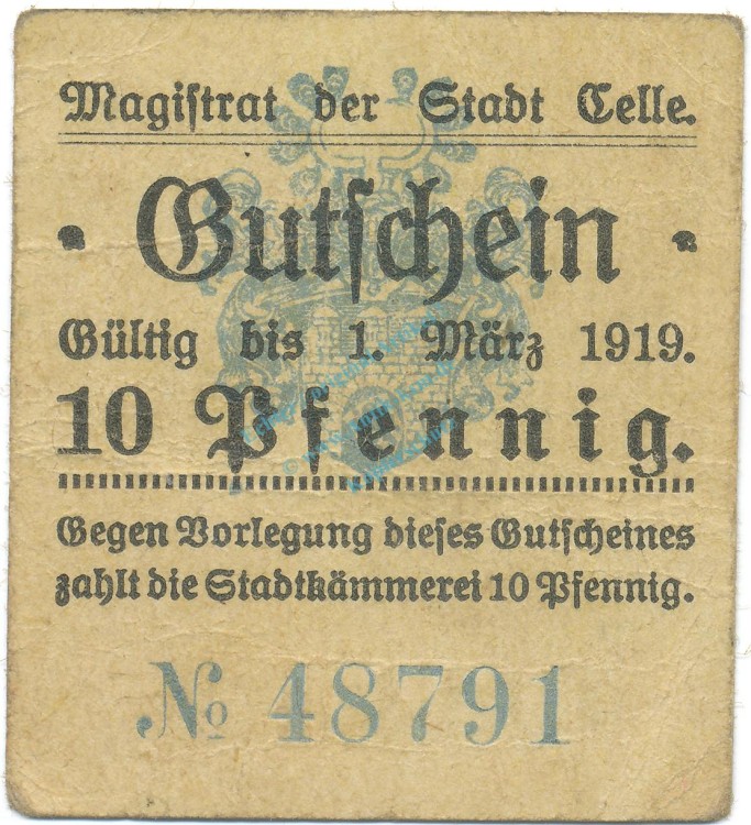 Celle , Notgeld 10 Pfennig Schein gbr. Tieste 1115.20.01  , NDS o.D. Verkehrsausgabe -4114-