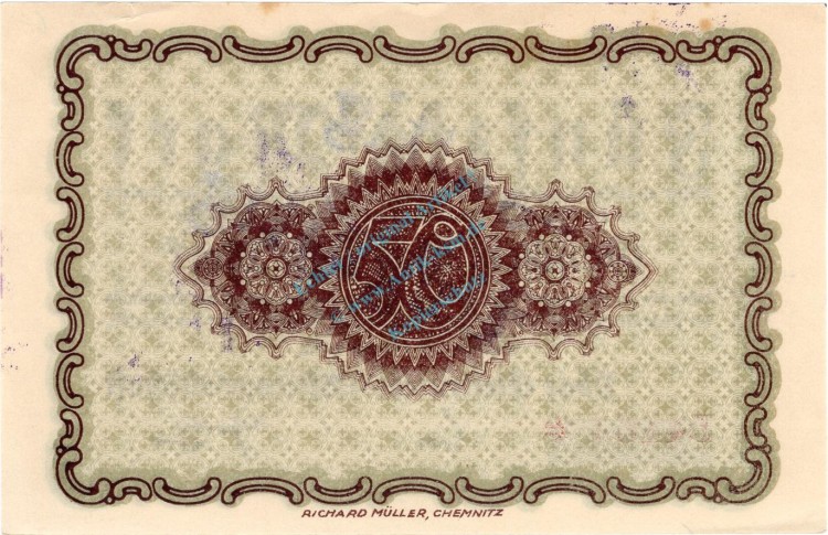 Chemnitz , Banknote 50 Mark Schein unc-kfr.E Müller 785.9 , Sachsen 1922 Inflation 1922-23