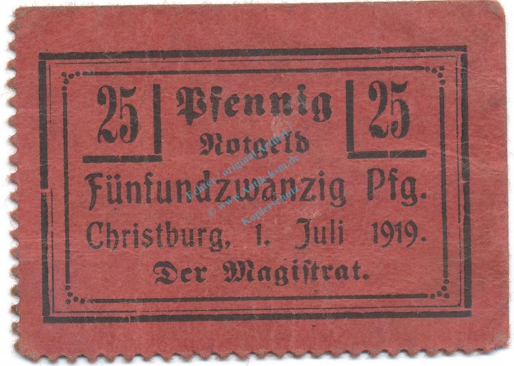 Christburg , Notgeld 25 Pfennig Schein gbr. Tieste 1145.10.37 , DWP 1919 Verkehrsausgabe -4122-