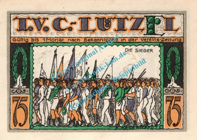 Coblenz Lützel , Notgeld 75 Pfennig Schein Nr.2 in kfr. M-G 234.1 , Rheinland o.D. Seriennotgeld