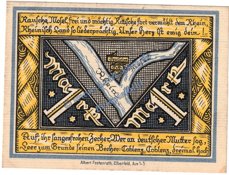 Coblenz , Liedertafel Notgeld 1 Mark in kfr. M-G 232.1 , Rheinland o.D. Seriennotgeld 5207